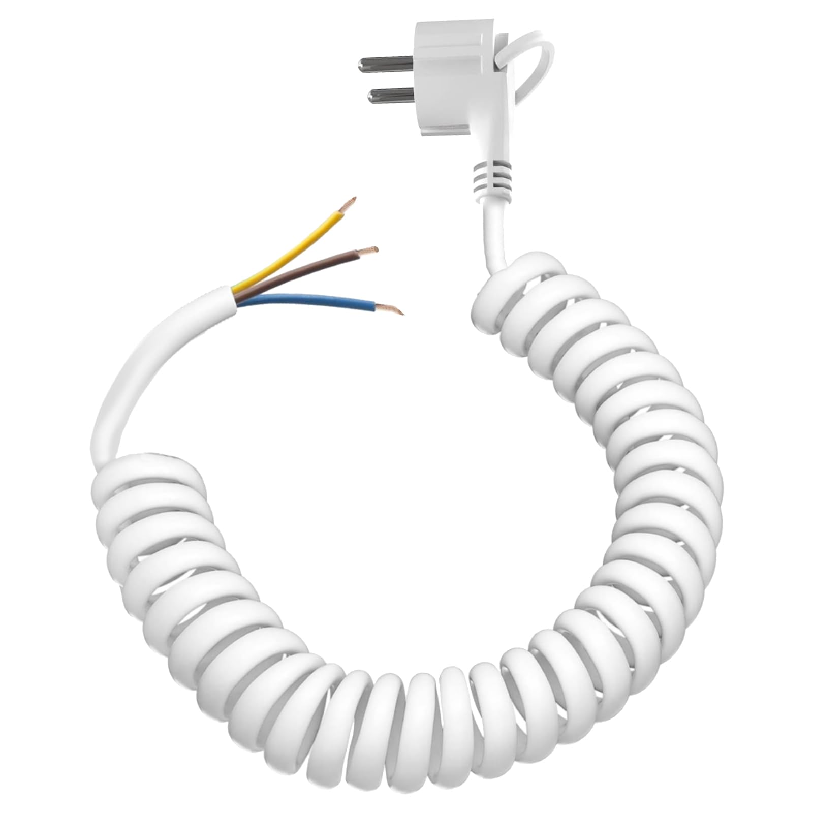 DKTYGER 2M Schutzkontakt Verlängerungskabel mit Flachstecker, Spiralverlängerung dehnbar von 0,34 m bis 2 m Max, Verlängerung 250 V / 16 A, Spiral Kabel mit Schuko Stecker, Spiralkabel 3 adrig, weiß