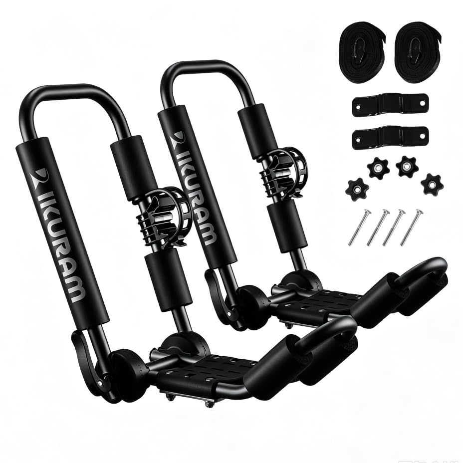 Kayak Roof Rack, Aluminum Kayak Carrier Folding J-Style Universal 3-in-1 Multifunction for Canoe, SUP, Kayaks, Surfboard Rooftop Mount on SUV, Car and Truck Crossbars