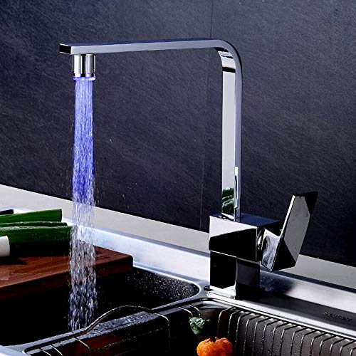 LED 3 cambios de color Sola palanca Grifo de la cocina, Giratorio 360 ° grifo de la cocina grifo del fregadero Fregadero fregadero Válvula mezcladora Adecuado Hecho de latón cromo