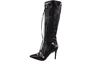 BALENCIAGA Women's High Heel Ankle Boots with Zipper Metal Chains Stiletto Heel...