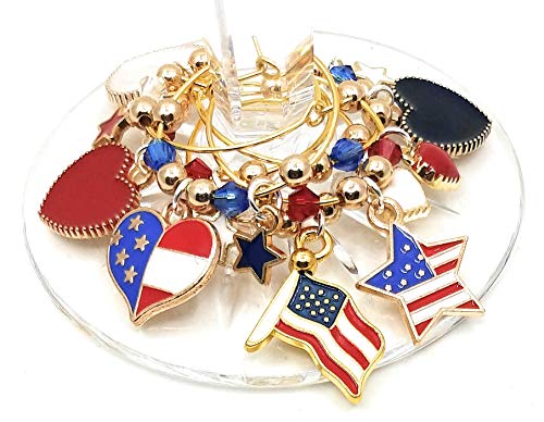 Patriotic Wine Charms, American Flag Wine Charms, Fourth Of July Wine Charms, Independence Day, Patriotic Party Supplies, Memorial Day Wine Charms, Glass Identifiers, Glass Tags - 6 Wine Charms #TOP7