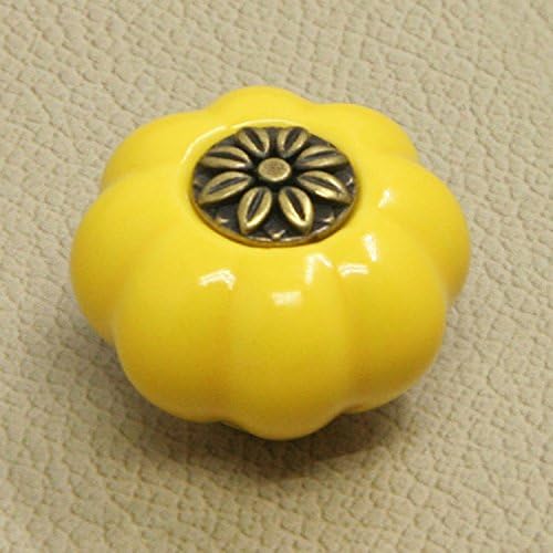 Idealdecor 2PCS Yellow Zinc Alloy Pumpkin Shape Ceramic Knobs for Cabinets & Cupboards Wardrobe & Drawer- Hand Painted Pulls