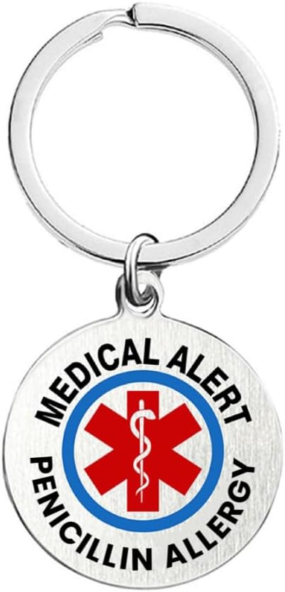 RENYILIN Stainless Steel Round Medical Alert Emergency First Aid Key Chain