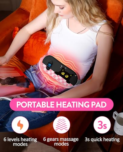 Image of Portable Cordless Heating Pad, Heating Pads for Period Cramps, Back Pain with 6 Heat Levels 6 Massage Modes, Gift Set for Women