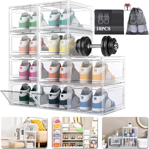 Catálogo para Comprar On-line Organizador de Zapatos Home Depot los mejores 5. 41 Paquete de 10 Organizadores de Zapatos, Caja de Zapatos apilable con Puerta de succión, Caja de Zapatos Multifuncional con 10 Bolsas para Zapatos a Prueba de Polvo para el hogar,...