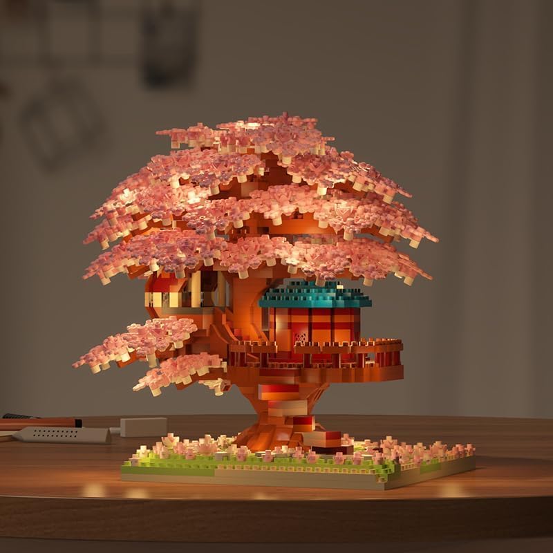 SKY LINE OCEAN Cherry Blossom Bonsai Tree with LED lights illuminated