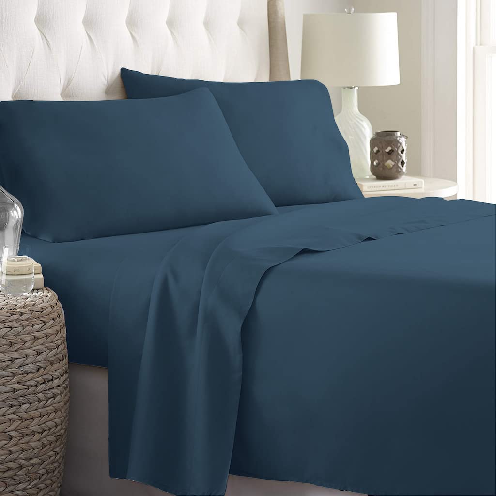 LARA MORADA - Set Completo Lenzuola Una Piazza E Mezza, Misura Francese, 100% Cotone, Made in Italy, Tinta Unita, per Letto 1 Piazza E Mezza 140x200cm, Blu