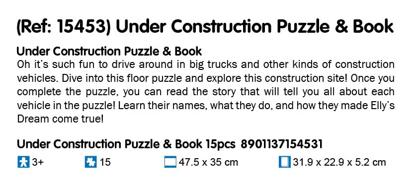 Image of Frank Under Construction Puzzle & Book | Fun & Educational 15-Piece Floor Puzzle with 'Elly's Dream' Storybook for Kids 3+ Years | Interactive Learning Toy for Fine Motor Skills & Early Development