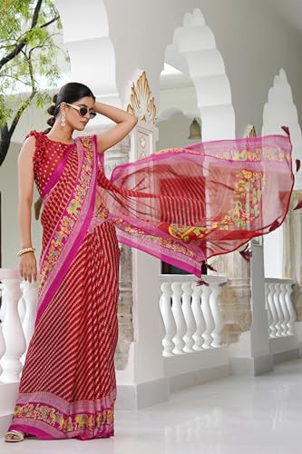 Image of MIRCHI FASHION Saree for Woman | Chiffon Floral Printed Breathable Occasional Sari with Blouse