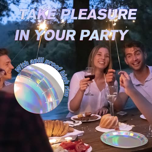 Image of Iridescent Disposable Paper Plates, 9 inch Dinner Party Plates, 50 Count