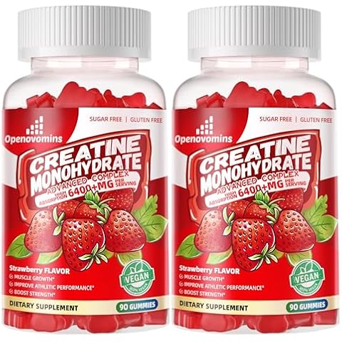 Creatine Monohydrate Gummies Complex 6400mg for Men & Women -Advanced Formula W/L-Taurine + Vitamin B12, Sugar Free Chewable Supplement,180 Strawberry Gummies 2pack Cover