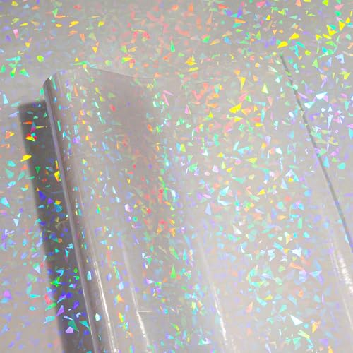 LaCheery Papel Holográfico Adhesivo Rollo Efecto Cristal Roto 40cm x 200cm Vinilo Holográfico Permanente Brillo Impermeable Papel Transparente Autoadhesivo Brillante para Decoración Foto DIY Tarjeta