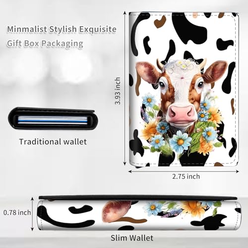 Credit Card Holder PU Leather Trifold Pop Up Card Slot Wallet, with RFID Blocking & Magnetic Close Credit Cards Cash Wallets, Slim Pocket Credit Card Holder for Women Men, Cute Cow2