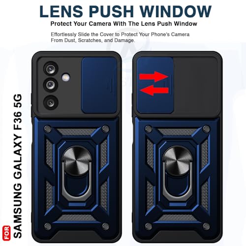 Image of AESTMO Tough Armor Samsung Galaxy M36 5G / F36 5G Bumper Back Case Cover | Ring Holder & Sliding Camera Shield Cover | 360 Degree Protection Back Case Cover for Samsung Galaxy M36 5G / F36 5G (Blue)