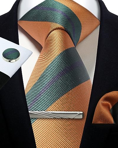 Image of Striped Plaid Polka Dot Mens Tie Formal Necktie Pocket Squares Ties Clips Cufflinks Classic for Men Set