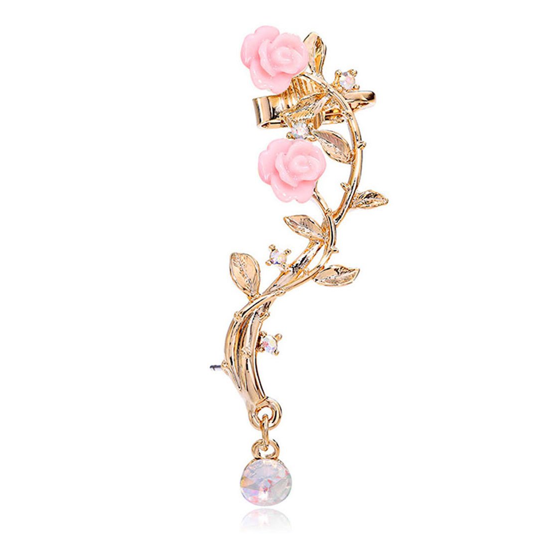 CISHOPPink Rose Crystal Ear cuff Earrings stud Punk Style Ear Wrap(Left Ear)