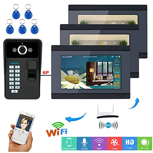 Preisvergleich Produktbild Drahtlose Video-Türklingel Freisprech Gegensprechanlage Zutrittskontrolle Fingerabdruck RFID-Passwort HD-Nachtsichtkabel Überwachungskamera für zu Hause 7 Zoll TFT Display Unterstützung Remote APP