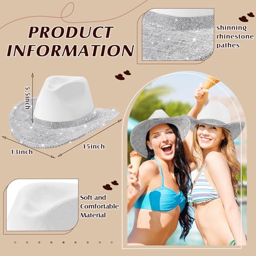 Image of Hercicy Rhinestone Cowboy Hat with Diamond Fringe CowHat for Cosplay Wedding circumference between 21.5 and 23.5 inches