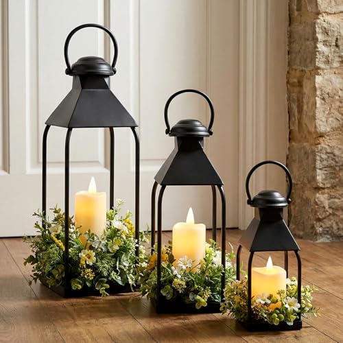 Decorative Metal Lanterns Indoor Outdoor, Set of 3 Farmhouse Lantern Holders Without Candles for...