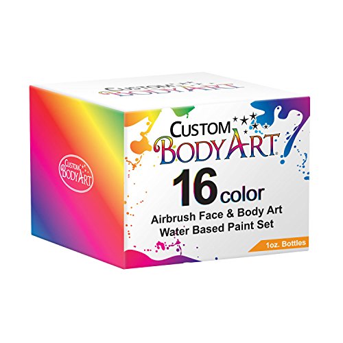 Custom Body Art Set of 16 Colors 1-oz Bottles of Water Based Face-Body Airbrush Colors - Thumbnail 5