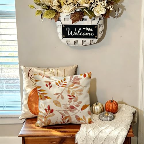 Image of Fall Pillow Covers 20x20 inch Orange White Fallen Leaves Decorative Outdoor Throw Pillow Covers Autumn Thanksgiving Farmhouse Decoration for Home Couch
