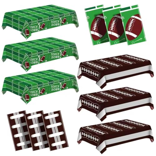 6 Pack Football Party Decorations Premium Disposable Plastic Tablecloth 54 x 108 Table Cloths Include 3 Green and 3 Brown for 6 to 8 Foot Tables Parties Decoration Supplies (Football Green Brown)
