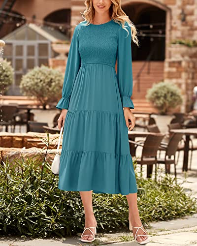 BTFBM Women Casual Long Sleeve Crew Neck Fall Dress Bohemian Relaxed Fit Floral Flowy Maxi Dresses Tiered Cocktail Dress
