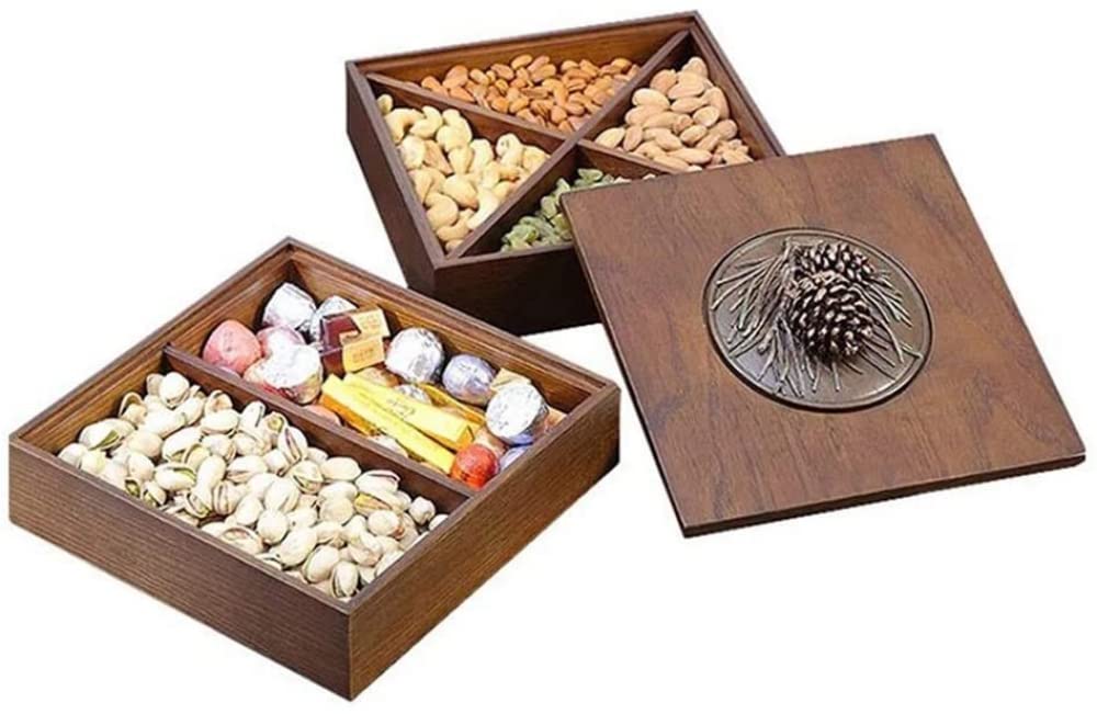 Nut Bowl Home Living Room Double Layer Nut Serving Platter Serving Tray with Lid -20 * 20 * 8.4cm