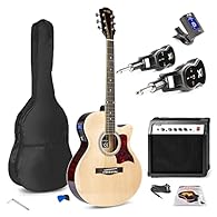 Complete electro acoustic guitar starter kit, featuring a jumbo-sized cutaway design, easy handling for beginners, with a built-in digital tuner, 4-band EQ and premium wireless UHF system. Quick setup wireless guitar system with advanced UHF signal t...