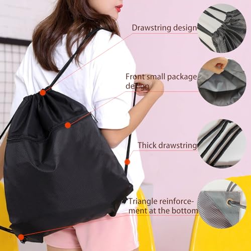 Drawstring Backpack, Gym Sackpack String Bag Drawstring Bag with Zip Pocket for Sports, Gym, Swimming (Black)3
