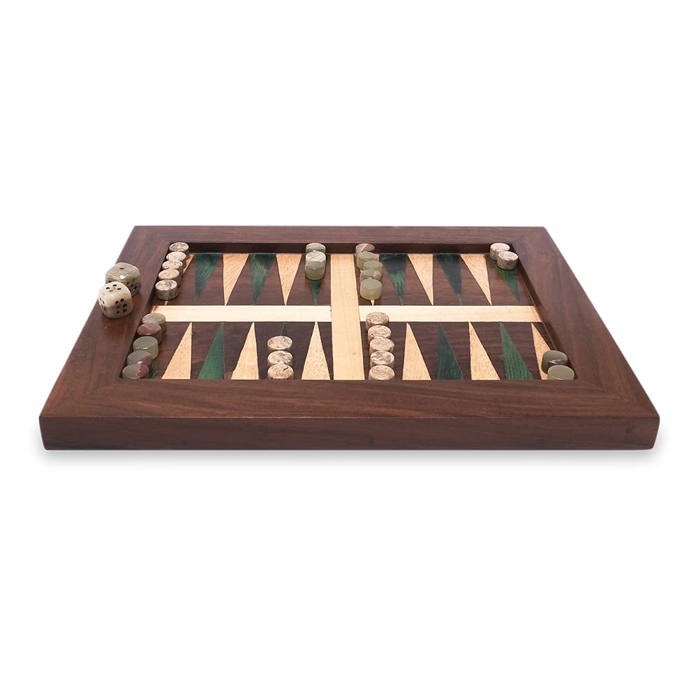 Gioco da Tavolo Intarsiato in Legno Backgammon Set Wood inlay Boad Travel Game 30x20cm