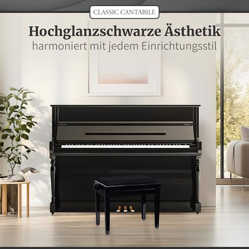 Classic Cantabile Pianobank Schwarz-Hochglanz (Höhenverstellbar von 47-56cm, Spindelmechanik, Sitzfläche 55 x 32cm, schwarzer Velourbezug, stabil)