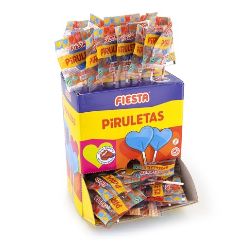FIESTA Piruletas Pintalenguas Caramelo con Palo en Forma de Corazón Sabor Mora - Caja de 80 unidades