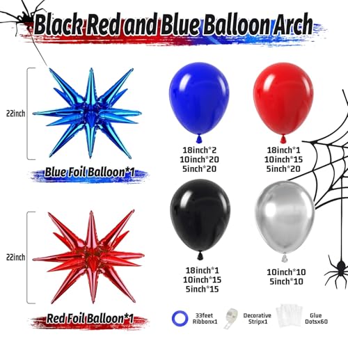 Image of Spider Theme Balloon Arch Kit with Black Red and Blue Balloons