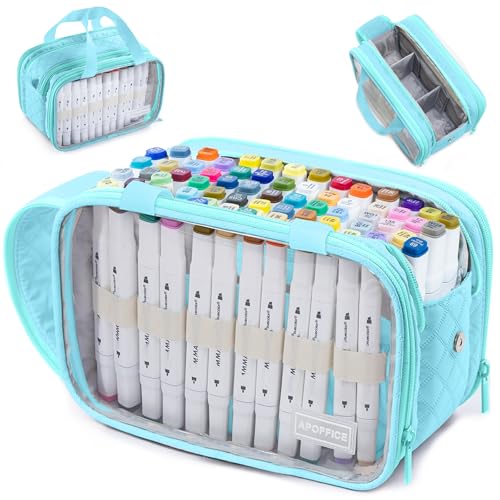 Image of Marker Organizer Case - Holds 72-96Markers | Portable Art Marker Storage Bag with Clear View Panels & Removable Dividers | Marker Holder for Alcohol Markers, Pens, Craft Supplies(Case Only)