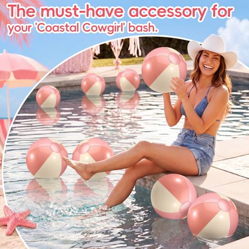 Chitidr 6 Pcs Pink White Beach Balls Inflatable, 17 Inch Pink and White - image 6