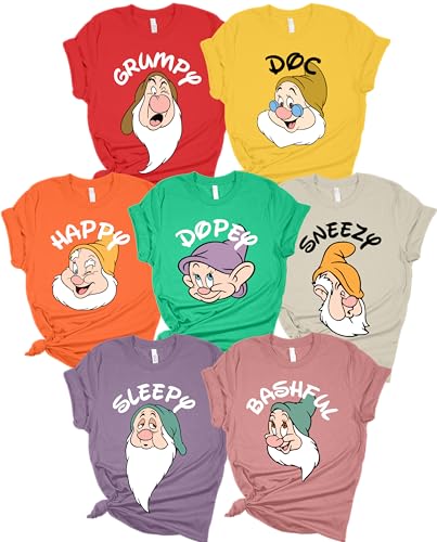Seven Dwarfs Shirts 7 Dwarfs Halloween Group Tshirts Matching Halloween Adults Costumes Shirts for Women Men and Kids
