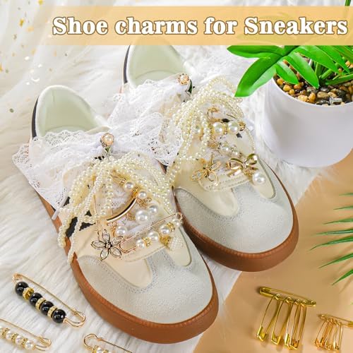 AIERSA Shoes Charms for Sneakers Socks, 43pcs Pearl Shoe Lace Charms Jewelry, Junk Socks Pins, Stylish Decoration for Women, Brooch Pins Buttons for Clothes, Hats Decorations - 1