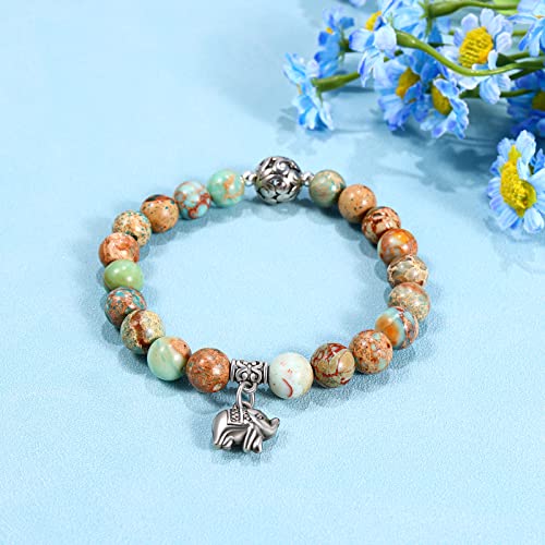 Bivei Gemstone Bead Bracelet For Women Healing Crystal Stone Yoga Chakra Meditation Elephant Good Luck Charm Bracelet(Variscite) #TOP2