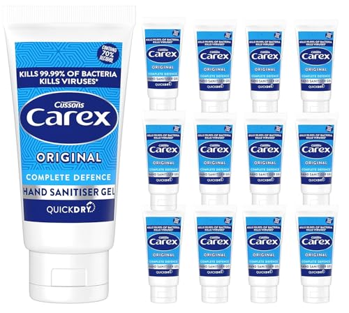 Hand Sanitiser Gel 50ml – Pack of 12 Travel Bottles | 70% Alcohol Antibacterial Hand Gel | Fast-Drying Pocket Hand Cleaner for Home, Work, Car, School & Travel - Bulk Pack of 12