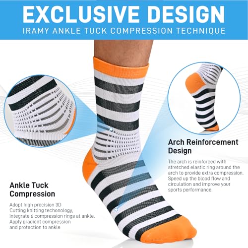 Image of IRAMY Compression Ankle Support Socks Women - Wicking, Cushioned Athletic, Plantar Fasciitis Relief 2 /3 /6 Pairs