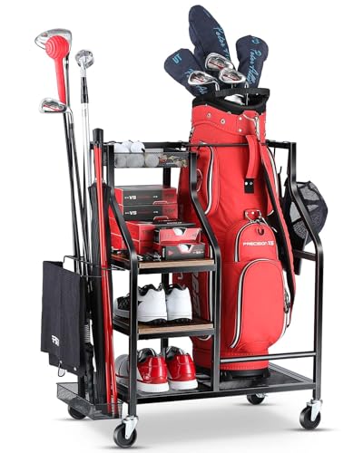 EXTCCT Golf Bags Storage Organizer- Single Golf Bag Stand for Golf Equipment Accessories Golf Bag Storage Rack with Wheels Golf Club Golf Gear Organisers