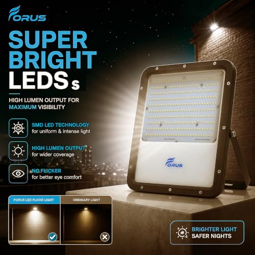 Image of Forus 200W LED Flood Light, IP67 Waterproof Outdoor LED Floodlight, 4-Yr Warranty High Mast Focus Natural White Light, Halogen Replacement for Factory, Garage, Parking, Field, Garden, Shop (1 PC)