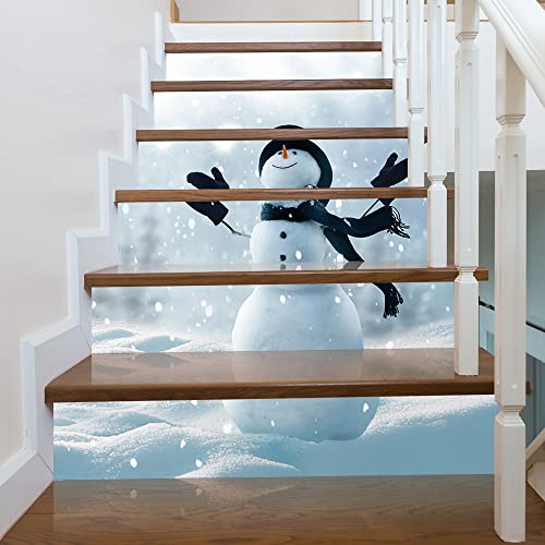 3D Christmas Snowman Stair Stickers Decals-6Pcs/Set Snowman Stair Risers Stickers Decals Removable Staircase Decals Vinyl Wall Sticker for Christmas Decoration