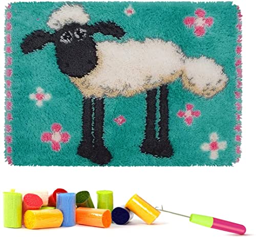 ROCKY&CHAO Latch Hook Kits for Adults Sheep 20x15Inch, DIY Latch Hook Sheep Rug Kit 50x38cm, Home Carpet Rug Making Kit