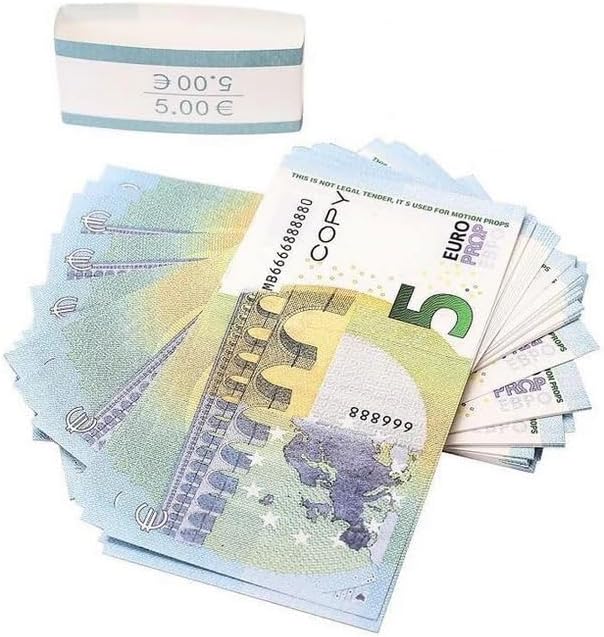 Fake Money Euro Bills, Prop Money Dollars | UK Company | 100 Notes | for Movies, Advertising, Play, Party, Supreme, Gun, Fancy Dress, Casino Games (5 Euro)