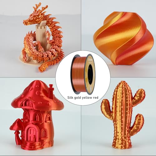 Image of Kingroon PLA 3D Printer Filament, Triple Color Silk PLA Filament, Dimensional Accuracy + /- 0.03 mm, 1 kg Spool(2.2lbs), 1.75 mm, Golden-Yellow-Red