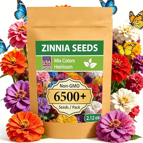 LUOJIBIE Zinnia Seeds 6500+ Bulk Pack Mixed Colors Large Blooms Seeds California Giant Zinnia Seeds for 2026 High Germination Non-GMO Wildflower Seeds for Planting Indoor Outdoor Open Pollinated