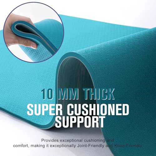 UMINEUX Extra Thick Yoga Mat, 2/5 Inch (10MM), Natural Rubber and TPE Non Slip Yoga Mats with Strap for Women Men, Eco Friendly Exercise Mat for Yoga, Pilates and Home Workout - Image 5