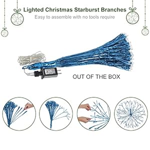 Christmas Hanging Starburst Lighted Branches, Pre-Lit 24'' Dia Blue Starry with 160PCS LED Twinkle Hanging Ball Light Plug in Indoor Christmas Hanging Starburst Lighted Branches Pre Lit 24 Dia Blue Starry with 160PCS LED Twinkle Hanging Ball Light Plug in Indoor